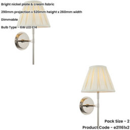 Loops 2 Pack Indoor Bright Nickel Plate Wall Light - Cream Fabric Shade - Dimmable 6W Led E14 - thumbnail 2