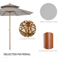 Outsunny Wood Patio Parasol Sun Shade Outdoor Garden Umbrella Canopy Grey - thumbnail 4
