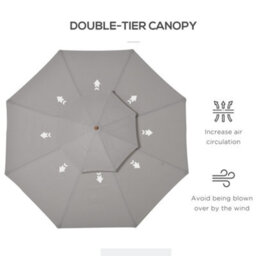 Outsunny Wood Patio Parasol Sun Shade Outdoor Garden Umbrella Canopy Grey - thumbnail 5
