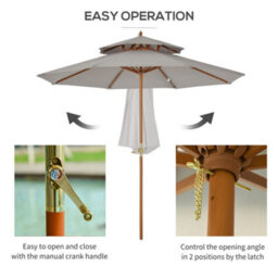 Outsunny Wood Patio Parasol Sun Shade Outdoor Garden Umbrella Canopy Grey - thumbnail 6