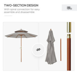 Outsunny Wood Patio Parasol Sun Shade Outdoor Garden Umbrella Canopy Grey - thumbnail 7