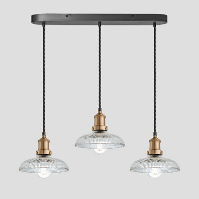 Industville Brooklyn Glass Dome 3 Wire Oval Cluster Lights, 8 Inch,  Brass Holder