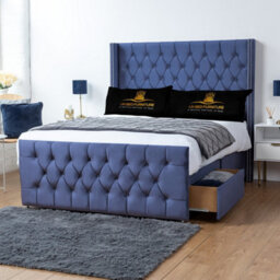 UKBEDFURNITURE Emily Blue Plush Wingback Divan Bed Base With 54 Inch Headboard & 10 Inch Orthopaedic Mattress - No Storage - thumbnail 2
