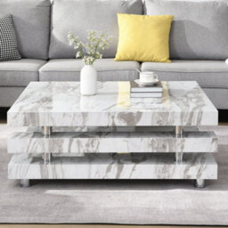 Furniture in Fashion Borneo High Gloss Coffee Table Square In Filo Marble Effect - thumbnail 2