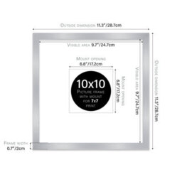 "10X10"" Silver Picture Frame - 10X10"" Square Frame With 7X7"" Mount For 10X10""/7X7"" Pictures Vintage Style Wall Art, 1 Pack" - thumbnail 2
