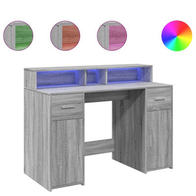 Berkfield Durable Desk With Led Lights Grey Sonoma 120X55X91 Cm Engineered Wood