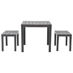 Berkfield Garden Table With 2 Benches Plastic Brown - thumbnail 2