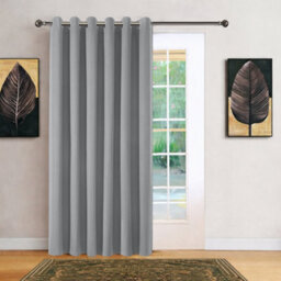 Bedlooms Grey Linen Curtain 100% Blackout Thermal Insulated Eyelet Door Curtain Single Panel 66 X 84 Inches With Tie Back - thumbnail 1