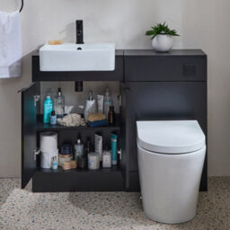 Homestylestore 1050mm Black Grey Bathroom Combination Vanity Toilet Unit With Black Finger Pull Handle - thumbnail 1