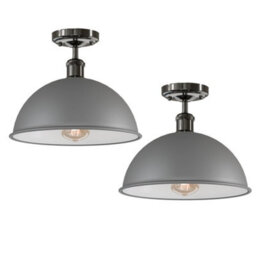 2 Pack Industrial-Semi Flush Mount Ceiling Light Metal 30Cm Dome Lampshade E27 Indoor Ceiling Lamp Fixture For Bedroom - thumbnail 1