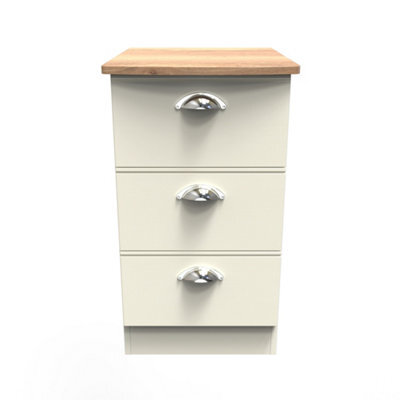 Albert 3 Drawer Bedside Cabinet In Cream Ash & Oak (Ready Assembled) - image 1