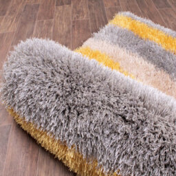 Ochre Striped Shaggy Handmade Striped Easy To Clean Dining Room Bedroom And Living Room Rug-180Cm X 270Cm - thumbnail 6
