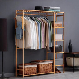 Wooden Clothes Rail Garment Rack Storage Shelf & Hooks - thumbnail 4