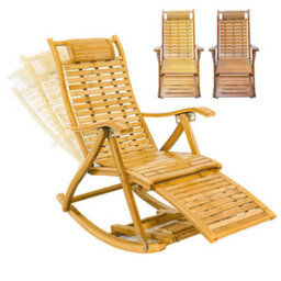 Breeins Outdoor Garden Sunloungers Foldable Adjustable Balcony Wooden Bamboo Rocking Lounge Chair With Retractable Footrest - thumbnail 4