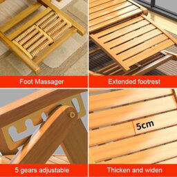 Breeins Outdoor Garden Sunloungers Foldable Adjustable Balcony Wooden Bamboo Rocking Lounge Chair With Retractable Footrest - thumbnail 6
