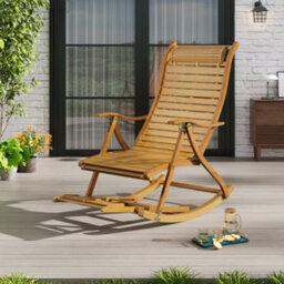 Breeins Outdoor Garden Sunloungers Foldable Adjustable Balcony Wooden Bamboo Rocking Lounge Chair With Retractable Footrest - thumbnail 1