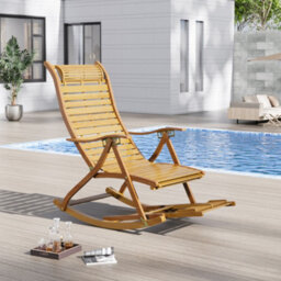 Breeins Outdoor Garden Sunloungers Foldable Adjustable Balcony Wooden Bamboo Rocking Lounge Chair With Retractable Footrest - thumbnail 2