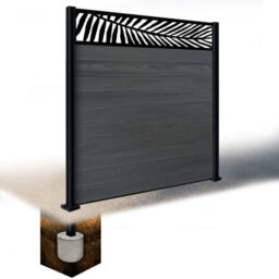 Easycomposite 6Ft Composite Fence Panel & Aluminium Post Sunken In Ground - Anthracite Boards & Palm Topper Trellis - thumbnail 1