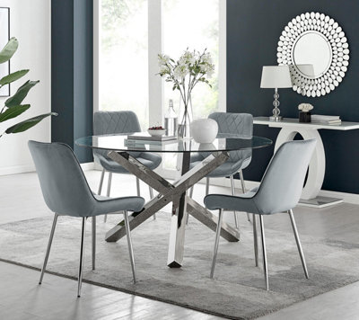 Furniturebox Uk Vogue Round Dining Table And 4 Grey Pesaro Silver Leg Chairs - image 1