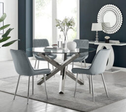 Furniturebox Uk Vogue Round Dining Table And 4 Grey Pesaro Silver Leg Chairs - thumbnail 1