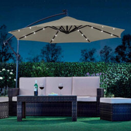 Garden Gear Garden Cantilever Solar Led Parasol & Cover Outdoor Umbrella 2.7M Crank Handle (Pale Grey) - thumbnail 2