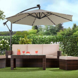 Garden Gear Garden Cantilever Solar Led Parasol & Cover Outdoor Umbrella 2.7M Crank Handle (Pale Grey) - thumbnail 1