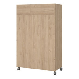 Furniture To Go Uppsala Open Mobile Wardrobe Unit In Jackson Hickory Oak With A Beige Textile Curtain On Wheels - thumbnail 4