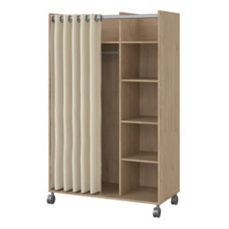 Furniture To Go Uppsala Open Mobile Wardrobe Unit In Jackson Hickory Oak With A Beige Textile Curtain On Wheels - thumbnail 3