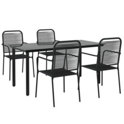 Berkfield 5 Piece Garden Dining Set Black Cotton Rope And Steel - thumbnail 3