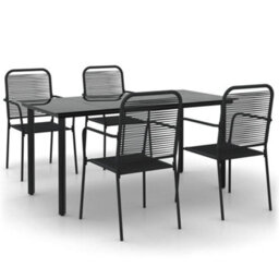 Berkfield 5 Piece Garden Dining Set Black Cotton Rope And Steel - thumbnail 2