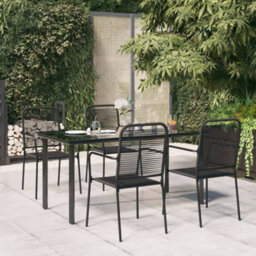 Berkfield 5 Piece Garden Dining Set Black Cotton Rope And Steel