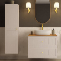 Heze Furniture Gusto Scandi Style Bathroom Wall Cabinets Vanity Unit With Worktop Set 35Cm & 80Cm  - Cashmere & Oak