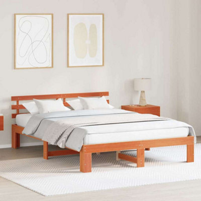 Berkfield Pine Wood Bed Frame Wax Brown Solid Wood 150 X 200 Cm Bed Frame - image 1
