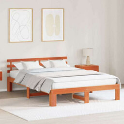 Berkfield Pine Wood Bed Frame Wax Brown Solid Wood 150 X 200 Cm Bed Frame - thumbnail 1
