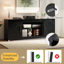 "Gainoom Black Farmhouse Tv Stand For 70"" Tvs 150 Cm Long Media Console Cabinet" - thumbnail 5