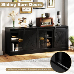 "Gainoom Black Farmhouse Tv Stand For 70"" Tvs 150 Cm Long Media Console Cabinet" - thumbnail 3