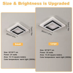 Pheashine Modern Square 30W 3000K Led Ceiling Light, 30X30X7Cm, Black + White, 3300Lm, Bedroom, Living Room, Dining Etc - thumbnail 4