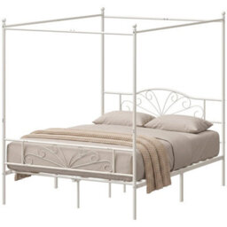 Canopy Bed Frame King Size, Metal Platform Bed Frame, White - thumbnail 3