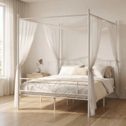 Canopy Bed Frame King Size, Metal Platform Bed Frame, White - thumbnail 6