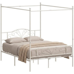 Canopy Bed Frame King Size, Metal Platform Bed Frame, White - thumbnail 1