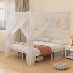Canopy Bed Frame King Size, Metal Platform Bed Frame, White - thumbnail 4