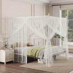 Canopy Bed Frame King Size, Metal Platform Bed Frame, White - thumbnail 5