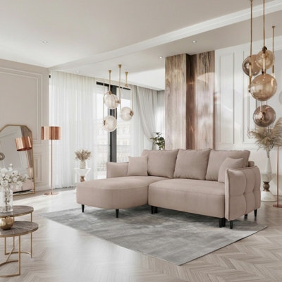 Sycylia Modern Corner Sofa Bed With Sleeping Function Pine Wood Frame Chipboard Structure 244X165Cm Pink Left - image 1