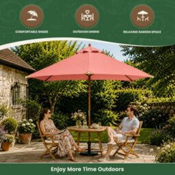 Garden Market Place The Garden Marketplace Hardwood Garden Parasol 3.5M With Pulley Lift, Polyester Canopy, Wind Vent And Reinforced Frame Terracotta - thumbnail 2