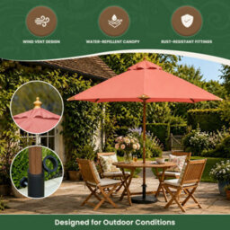 Garden Market Place The Garden Marketplace Hardwood Garden Parasol 3.5M With Pulley Lift, Polyester Canopy, Wind Vent And Reinforced Frame Terracotta - thumbnail 5