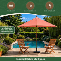 Garden Market Place The Garden Marketplace Hardwood Garden Parasol 3.5M With Pulley Lift, Polyester Canopy, Wind Vent And Reinforced Frame Terracotta - thumbnail 6
