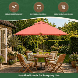 Garden Market Place The Garden Marketplace Hardwood Garden Parasol 3.5M With Pulley Lift, Polyester Canopy, Wind Vent And Reinforced Frame Terracotta - thumbnail 3