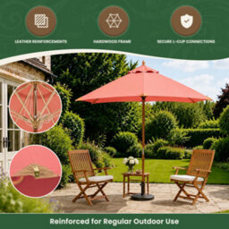 Garden Market Place The Garden Marketplace Hardwood Garden Parasol 3.5M With Pulley Lift, Polyester Canopy, Wind Vent And Reinforced Frame Terracotta - thumbnail 4