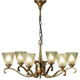 Luxury Hanging Ceiling Pendant Light Antique Brass Deco Glass 6 Lamp Chandelier - thumbnail 1