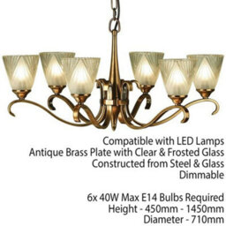Luxury Hanging Ceiling Pendant Light Antique Brass Deco Glass 6 Lamp Chandelier - thumbnail 2